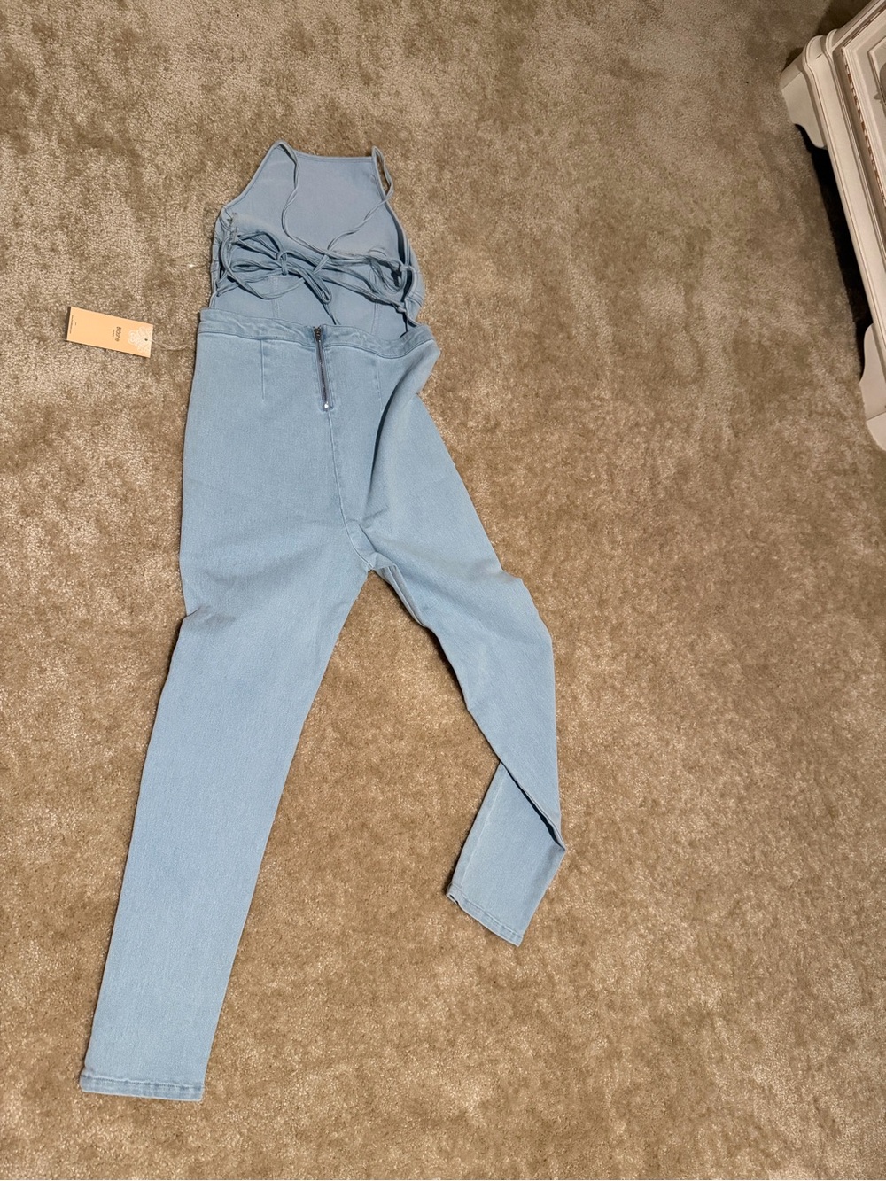 Light Blue Women's Jumpsuit with Tie-Front Top